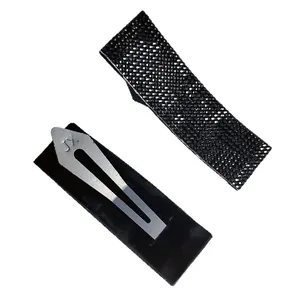 Sparkling black rhinestone rectangular hair clip set with silver metal snap back