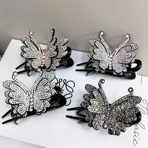 Elegante Pinza per Capelli a Farfalla con Strass Stile Coreano Accessorio in Resina per Donna Gioielli per lo Styling