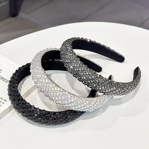 Elegant padded headband set with shimmering rhinestones in black, white and grey colors