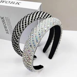 Luxury Padded Rhinestone Imitation Artificial Pearl Headband For Women Diagonal Stripe Sparkling Light Luxury Hair Hoop Headpiece Wedding Party Accessories