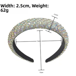 Detail view of rhinestone headband with 2.5cm width and 62g weight dimensions