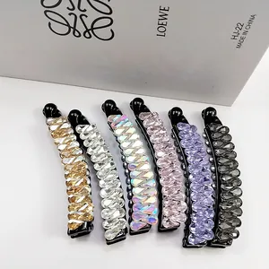 Lot de six barrettes banane étincelantes en cristal pour femmes en couleurs variées