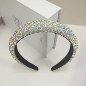Macro shot of luxury padded headband with iridescent rhinestones and sparkling crystal finish
