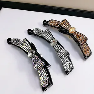 Koreanische Mode Elegant Kristall Schleife Bananen-Clip Groß Strass Haarklaue Für Damen Funkelnder Haarschmuck