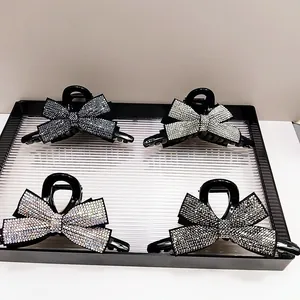 Lot de grandes pinces à cheveux élégantes avec nœuds en strass en quatre couleurs variées
