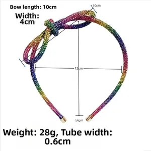 Rainbow rhinestone headband with bow detail, dimensions 10x4cm and 14cm width