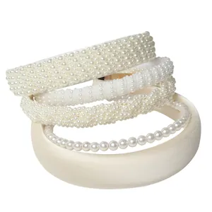 Serre-Tête Élégant Rembourré en Künstliche Perles pour Femmes Bandeaux en Tissu Blanc Künstliche Perles d'Imitation Accessoires Cheveux pour Mariage