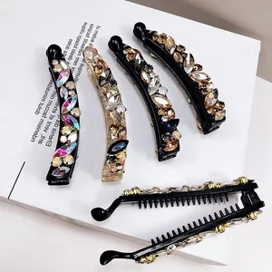 Luxus Strass Bananen-Clip Kristall Haarklammer Vertikal Pferdeschwanz Halter Geometrisch Funkelnd Haorclip Kopfschmuck Für Damen Alltag