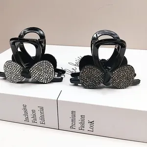 Luxus Strass Schleife Haarkralle Für Damen Koreanischer Stil Schwarzes Harz Schleifenform Shark Clip Mode Haarschmuck