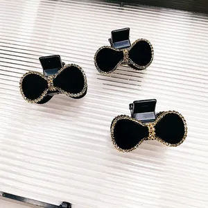 Pinza para el Pelo con Lazo Negro de Lujo de Moda Coreana con Strass Brillantes Elegante Lazo de Terciopelo para Mujer