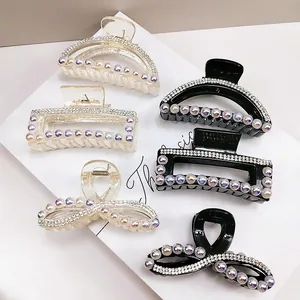 Elegante Molla per Capelli con Strass e Künstliche Perle Sintetiche Geometrica Quadrata Semircircolare Clip a Squalo Accessori per Donna