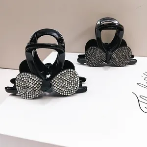 Eleganter Haarklammer-Set mit Strass-Schleife aus schwarzem Harz für Damen