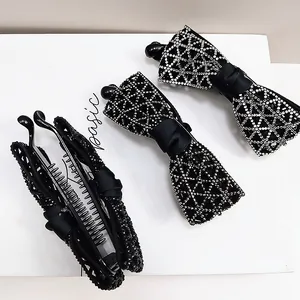 Élégante Pince Banane à Nœud en Strass Griffe à Cheveux Géométrique Creuse Pince Verticale Accessoire Cheveux Mode Femme