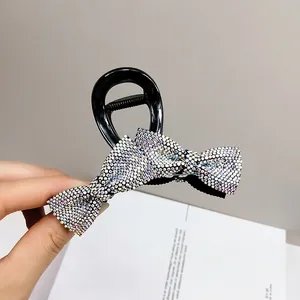 Sparkling rhinestone bow shark clip hair claw for women with colorful crystals finish
