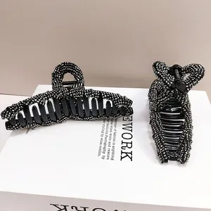 Elegant black large shark hair claw clip set with sparkly rhinestones for women