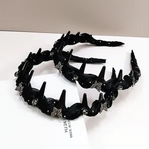 Serre-tête papillon luxe en strass noir avec grandes dents pour la coiffure quotidienne chic
