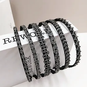 Mode Strass Haarreif Für Damen Minimalistisch Schwarz Glitzerndes Haarband Geometrische Dünne Kante Haarschmuck