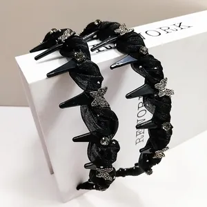 Lot de serre-têtes en tulle noir avec papillon en strass et structure à dents de requin