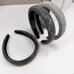 Macro detail of handmade crystal rhinestones headbands with soft velvet inner lining