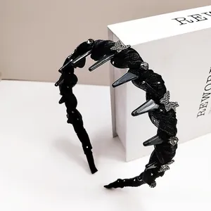 Serre-tête en Tissu Noir Style Coréen Avec Papillon En Strass Et Pinces À Dents De Requin Accessoire Cheveux Élégant