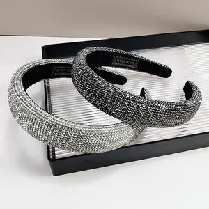 Luxury rhinestone padded headbands in silver and black with handmade inner lining