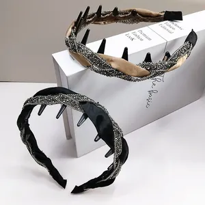 Luxus Satin Geflochtener Strass Haarreif Mit Rutschfesten Kammzähnen Mode Gewebter Haarreif Für Damen Tägliche Haarschmuck