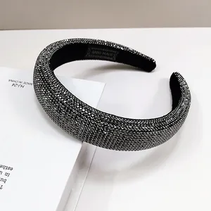 Sparkling rhinestone headband with black and silver crystals on thick padded base