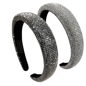 Luxury Padded Rhinestone Headband French Vintage Full Drill Wide Hair Band For Women Elegant Party Banquet Hair Accessories
