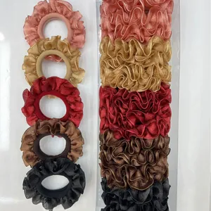 5-pack shiny metallic scrunchies with ruffled edges in a clear gift box set