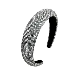 Elegant wide sponge headband with sparkling silver rhinestones and high top padded design