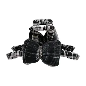 Elegant black and white plaid bow hair claw clip with sparkling rhinestones for women