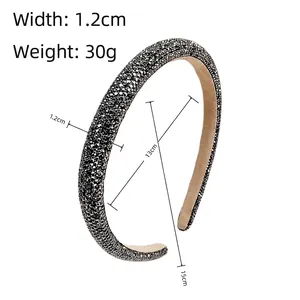 Elegant 1.2cm wide full rhinestone headband for women in sparkling deep grey crystals