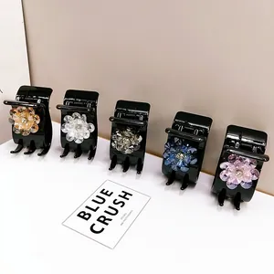 Elegant Artificial Crystal Flower Hair Claw Clip For Women High Ponytail Fixation Small Hairpin Rhinestone Floral Hair Accessories