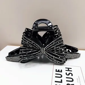 Elegante Molletta a Granchio a Forma di Grande Fiocco Stile Coreano Per Donna Orecchini Moda Decorata con Strass Accessori