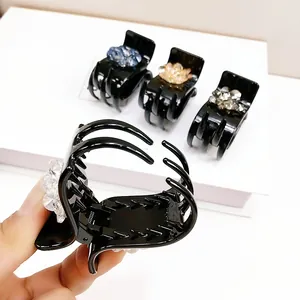 Elegant floral crystal hair claws in four colors for high ponytail styling and hair fixing
