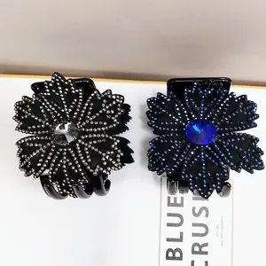 Sparkling rhinestone flower hair claw clips for elegant women hair styling