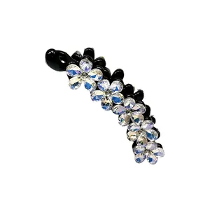 Elegante fermaglio per capelli a banana con fiori di prugna in cristallo e strass aurora
