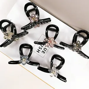 Elegant shark hair claw clip set with sparkling crystal flower rhinestones in six colors
