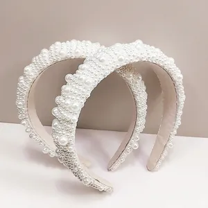 Serre-Tête Rembourré en Künstliche Perles Baroque pour Femmes Bandeau Large en Éponge Accessoires Cheveux Élégants Mariage Fête