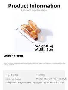 Vue détaillée de la pince à cheveux en acétate écaille de 3cm pesant 5g avec dimensions
