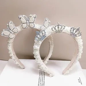 Luxury Artificial Pearl Rhinestone Headband BRIDE Letter Crown Heart Butterfly Bridal Wedding Party Hair Accessories For Women