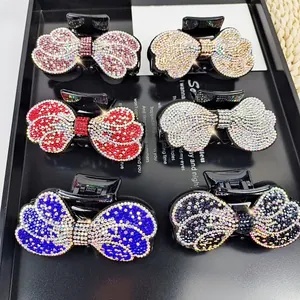 Luxurious rhinestone bow hair claw clips set in six vibrant colors for elegant styling