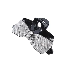 Funkelnde Strass-Bogen Haarklammer für Damen mit glänzend schwarzem Finish Qualität