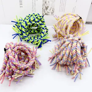 Handgefertigte geflochtene bunte elastische Haargummis im Set in verschiedenen Frühlingsfarben