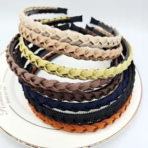 Braided fabric headband set in seven assorted colors for vintage French styling
