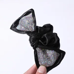 Elastico per capelli con fiocco in raso nero e strass colorati brillanti per donna