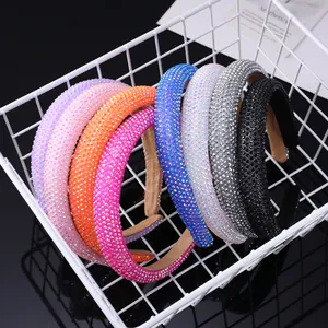 Sparkly Full Rhinestone Puffy Headband For Women Padded Sponge Hair Band Fashion Headpiece Glamorous Hair Accessories