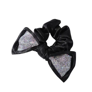 Elastico per capelli in raso nero con fiocco di strass colorati brillanti
