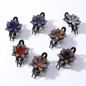 Elegant Vintage Floral Rhinestone Hair Claw Clip Resin Lotus Flower Shark Clip Headwear For Women Fashion Hair Accessories