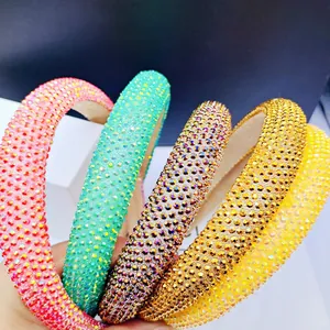 Macro shot of colorful rhinestone padded headbands with soft velvet inner lining detail
